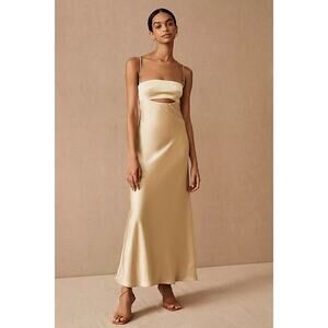 BEC & Bridge Carrie Yellow Satin Silk Sleeveless Cutout Cami Slip Midi Dress 4